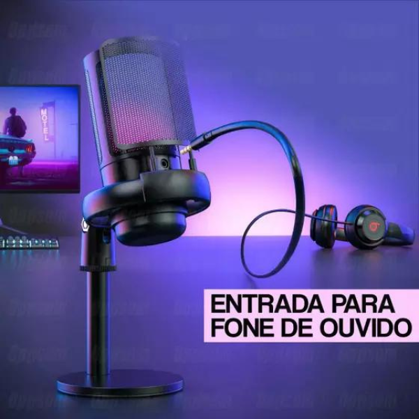 Microfone Gamer Rgb Usb Para Pc Mt1060r PRETO