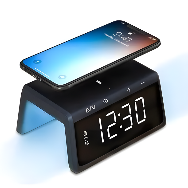 Carregador Indução + Relógio Despertador Preto
