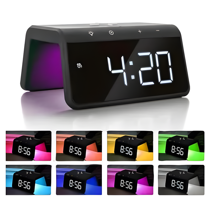 Carregador Indução + Relógio Despertador Preto