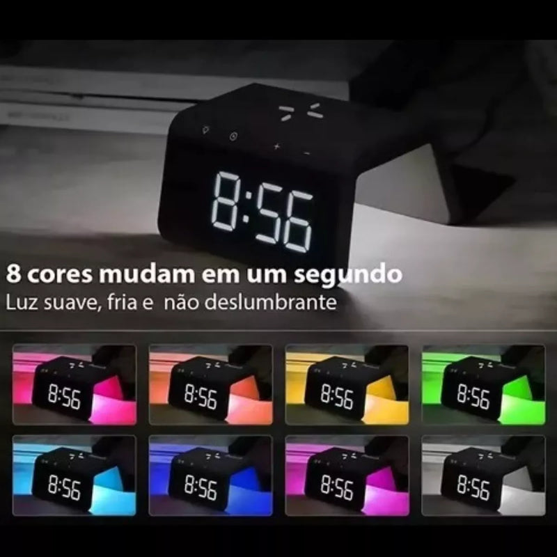 Carregador Indução + Relógio Despertador Preto