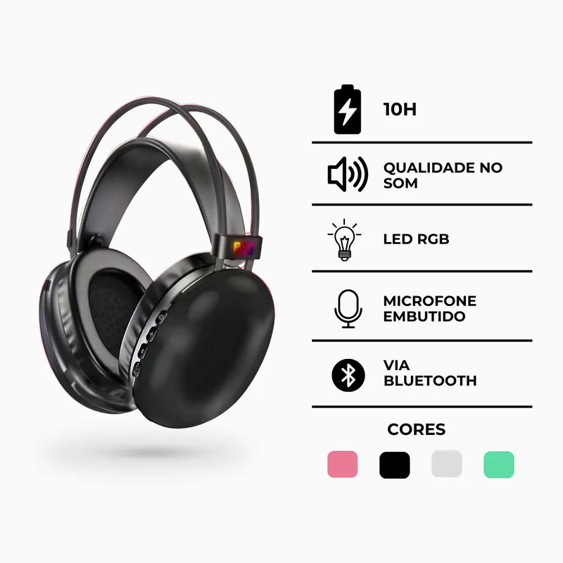 Fone de Ouvido Bluetooth V5.3 com LED