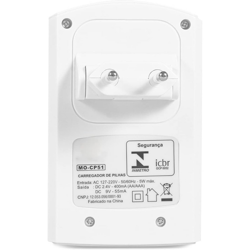 Kit com 4 Pilhas Recarregáveis MOX Premium AA + Carregador Bivolt