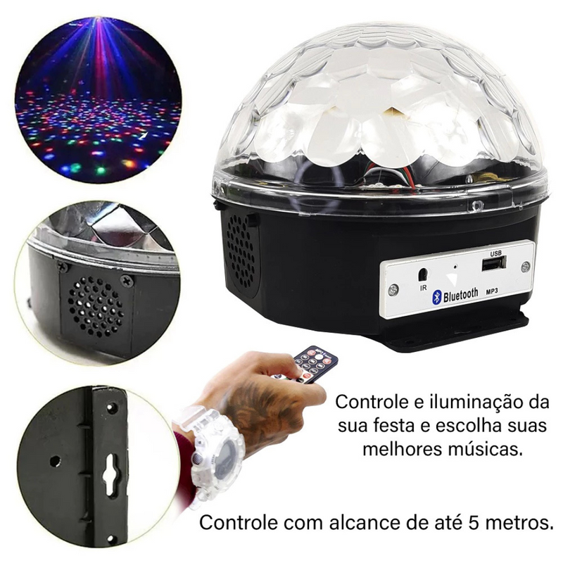 Globo Bola Maluca de Luz LED com Som Bluetooth