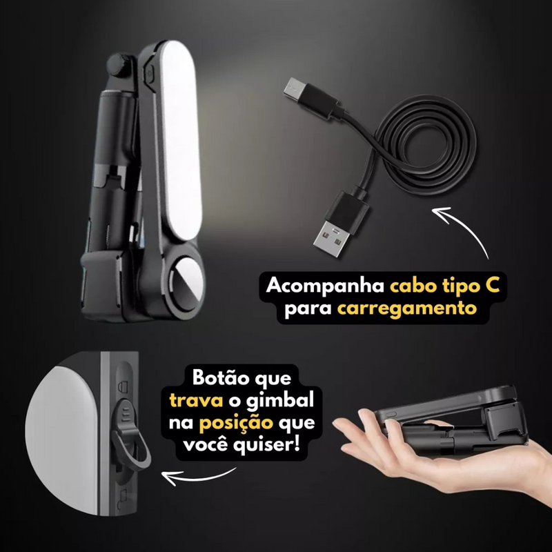 Gimbal Estabilizador 2 Eixos com Tripé e LED