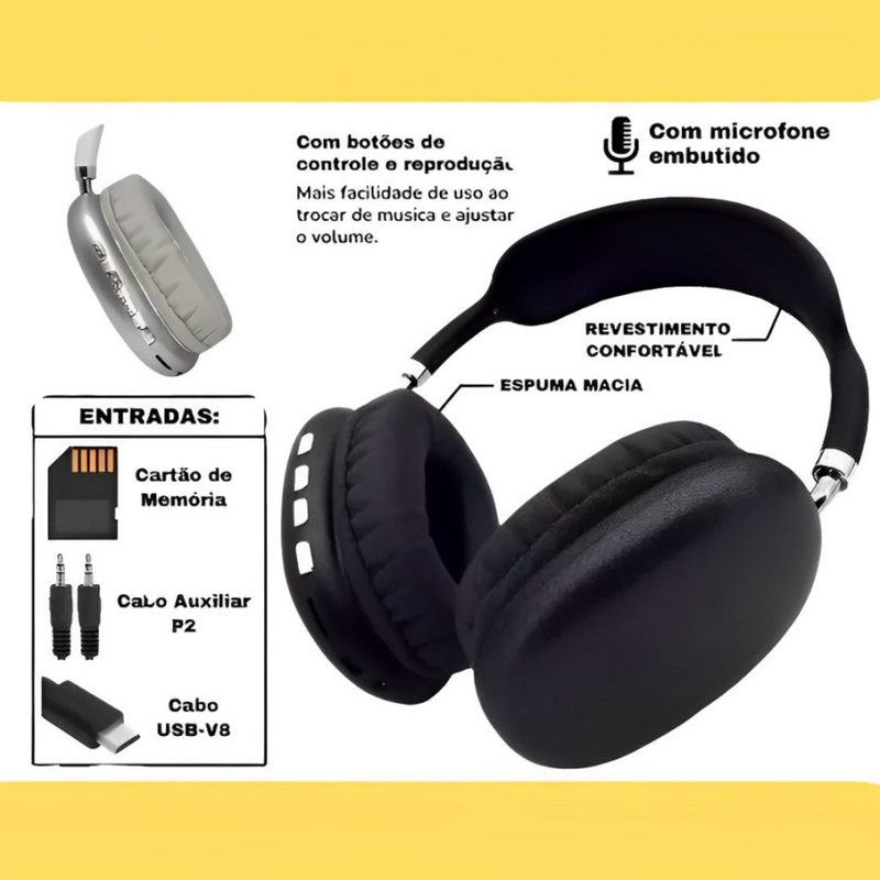 Fone de Ouvido Bluetooth P9 AIR Preto
