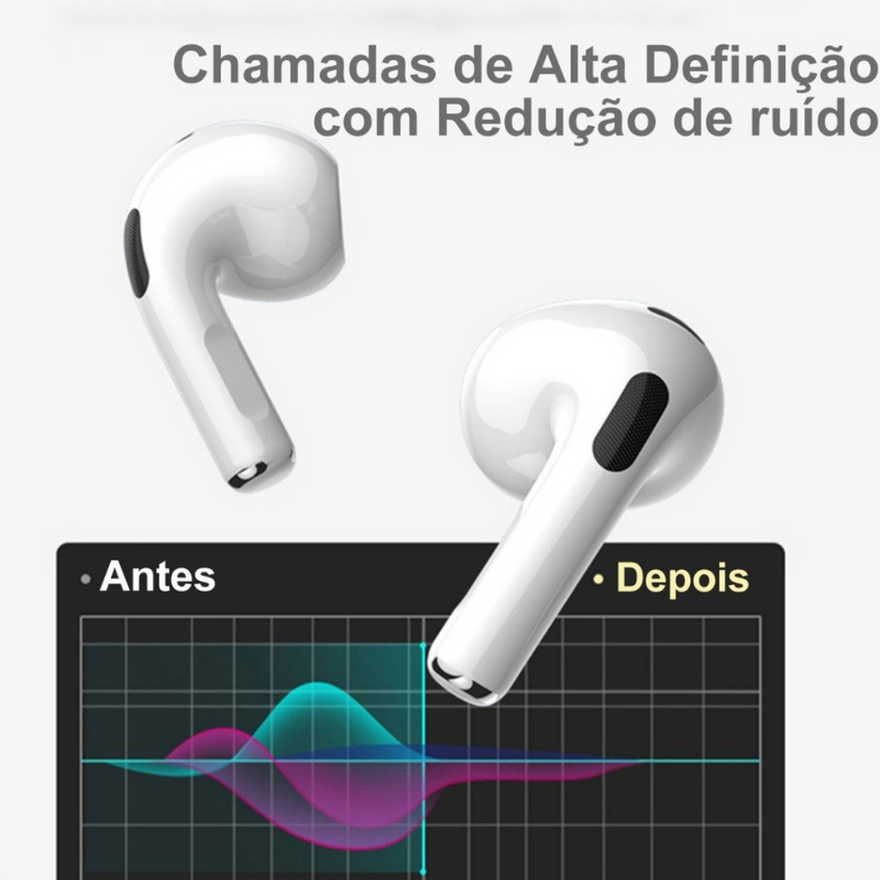 Fone de Ouvido Bluetooth Pro 3 Estojo de Recarga Lightning Branco