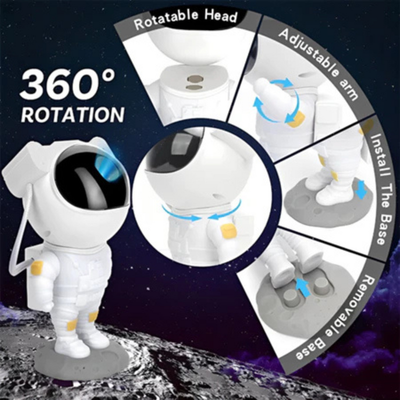 Mini Projetor Astronauta Luz Estelar com Controle Remoto
