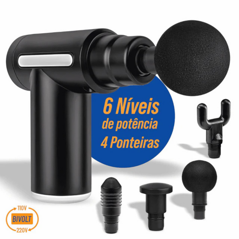 Mini Pistola de Massagem Elétrica com 6 Velocidades e Acessórios Cores Sortidas
