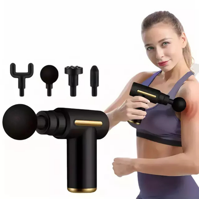 Mini Pistola de Massagem Elétrica com 6 Velocidades e Acessórios Cores Sortidas