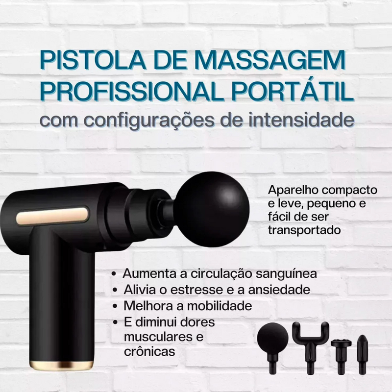 Mini Pistola de Massagem Elétrica com 6 Velocidades e Acessórios Cores Sortidas