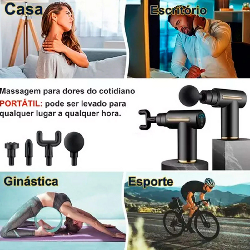 Mini Pistola de Massagem Elétrica com 6 Velocidades e Acessórios Cores Sortidas