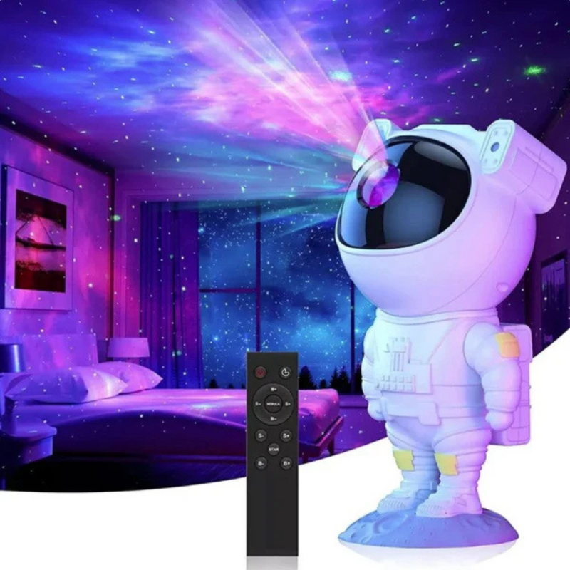 Mini Projetor Astronauta Luz Estelar com Controle Remoto
