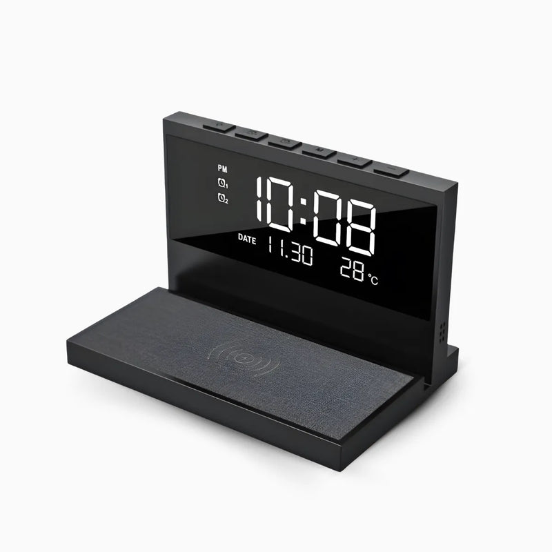 Carregador Indução + Relógio Despertador com mostrador de temperatura