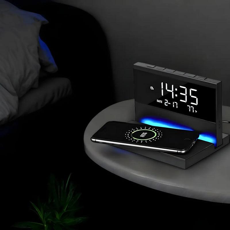 Carregador Indução + Relógio Despertador com mostrador de temperatura