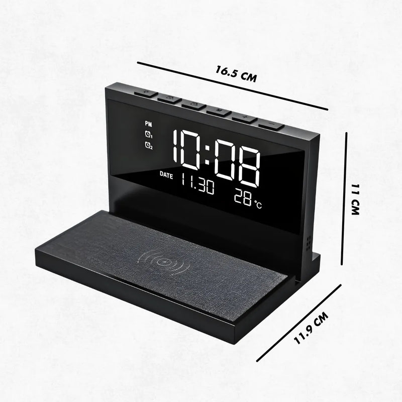 Carregador Indução + Relógio Despertador com mostrador de temperatura