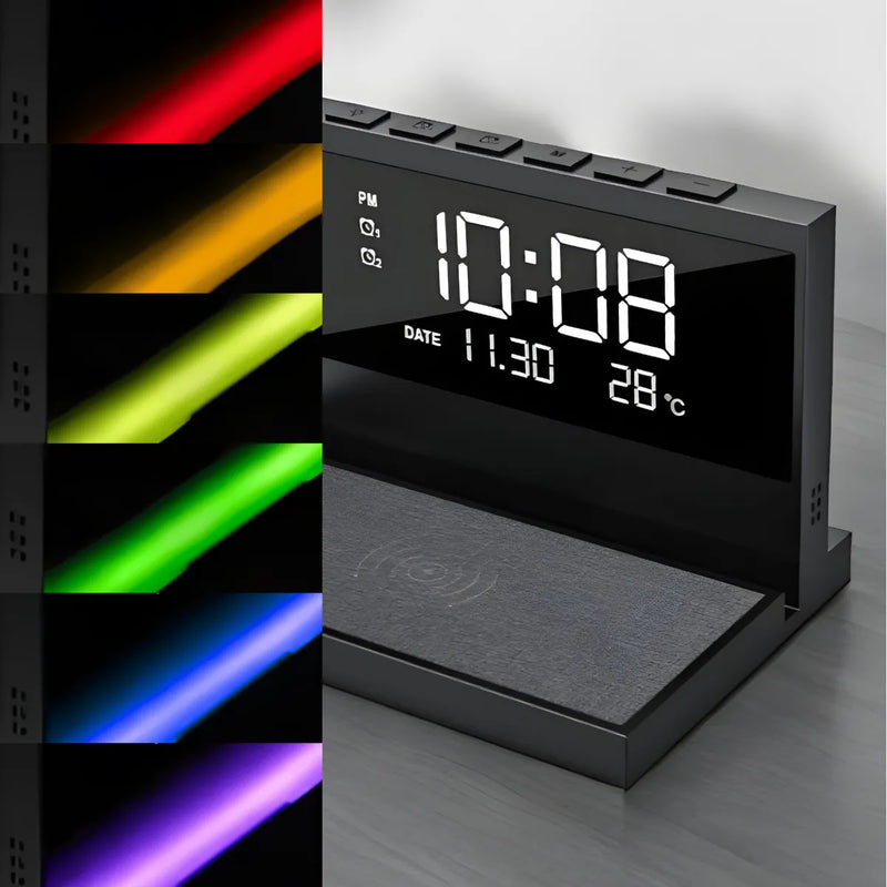 Carregador Indução + Relógio Despertador com mostrador de temperatura