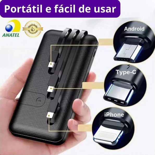 Carregador Portátil Com Cabo de Potência e Suporte Celular