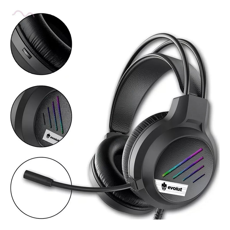 Fone Headset Gamer Evolut Lesh EG-306 RGB Rainbow Preto