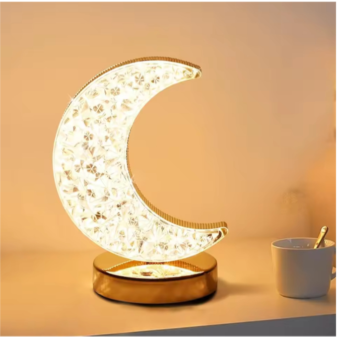 Luminária Lua Abajur Cristal LED Touch Recarregável USB