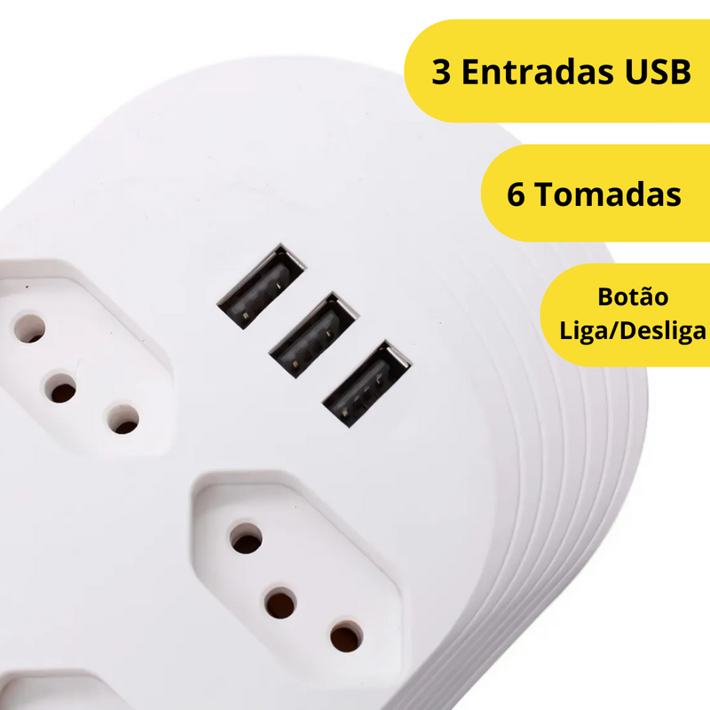 Filtro de Linha Extensão 6 Tomadas + 3 USB-A 2m Bivolt – BM-8705A