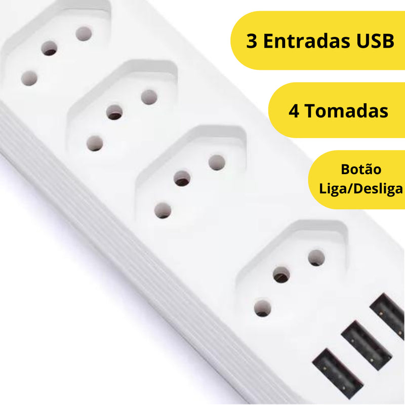 Filtro de Linha 4 Tomadas + 3 USB-A BM-8694A 2m