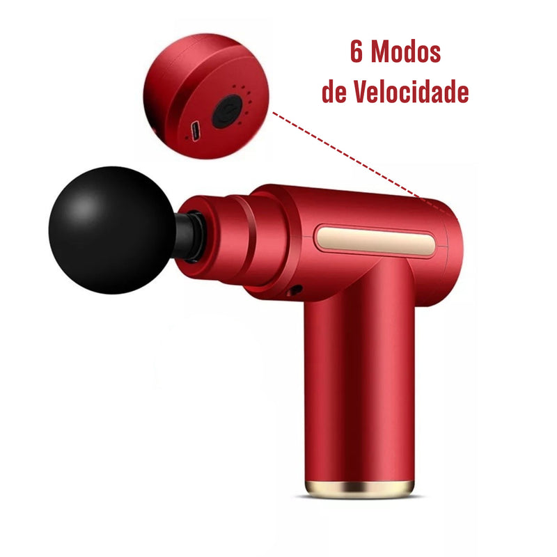 Mini Pistola de Massagem Elétrica com 6 Velocidades e Acessórios Cores Sortidas