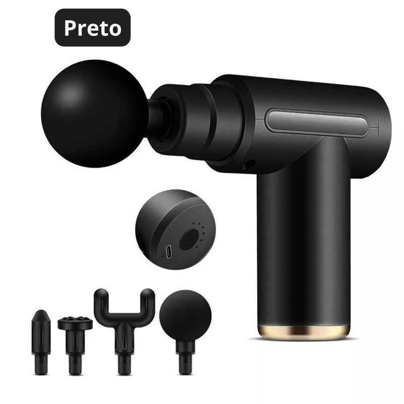 Mini Pistola de Massagem Elétrica com 6 Velocidades e Acessórios Cores Sortidas