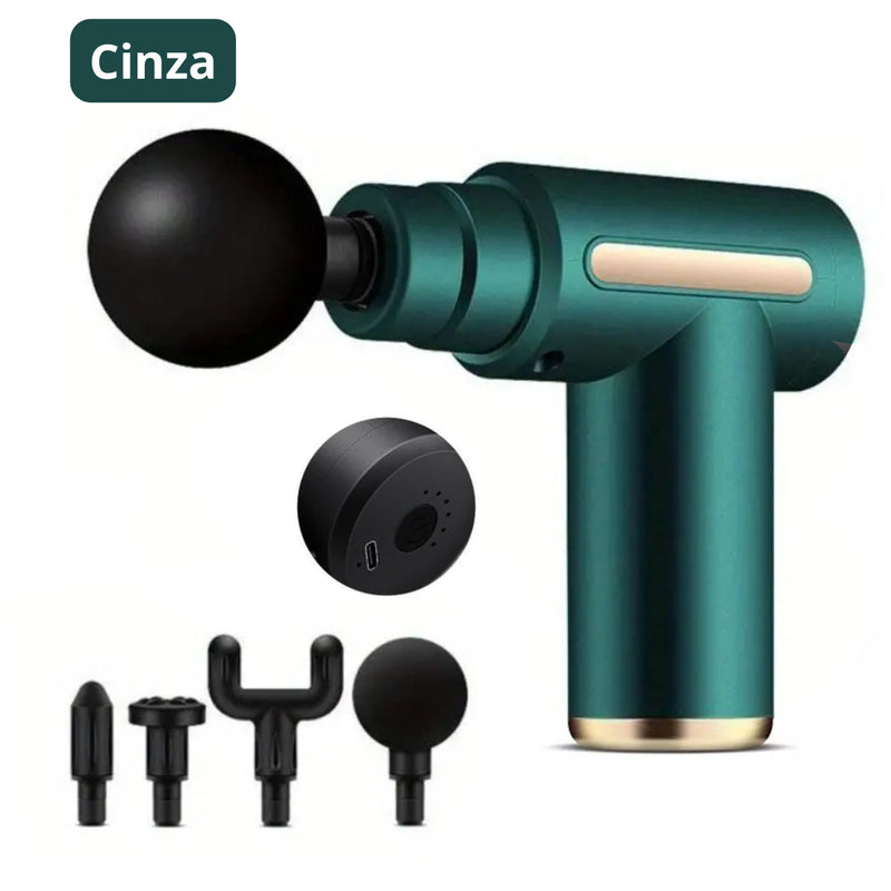 Mini Pistola de Massagem Elétrica com 6 Velocidades e Acessórios Cores Sortidas