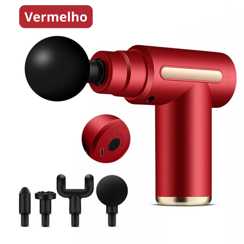 Mini Pistola de Massagem Elétrica com 6 Velocidades e Acessórios Cores Sortidas