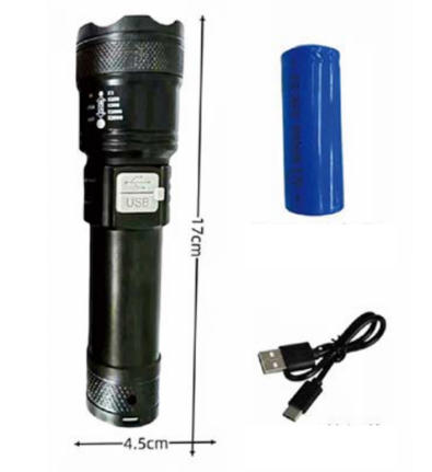 Lanterna Com Carregamento Usb, Zoom Telescópico Branco Tática  LAN-7059