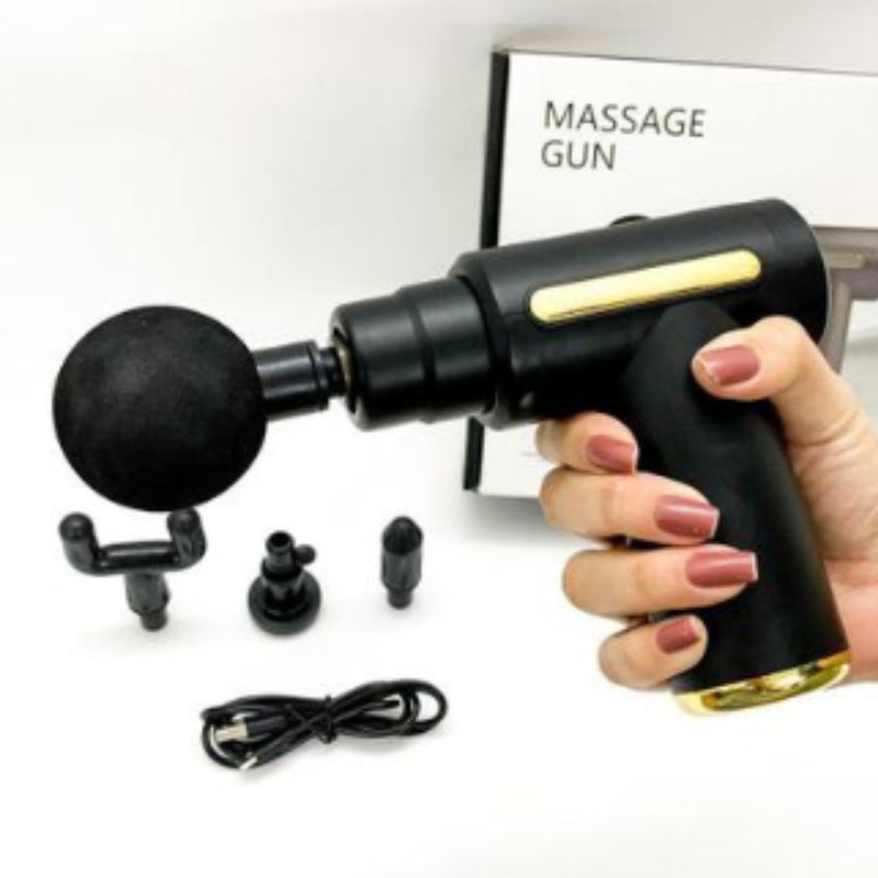 Mini Pistola de Massagem Elétrica com 6 Velocidades e Acessórios Cores Sortidas