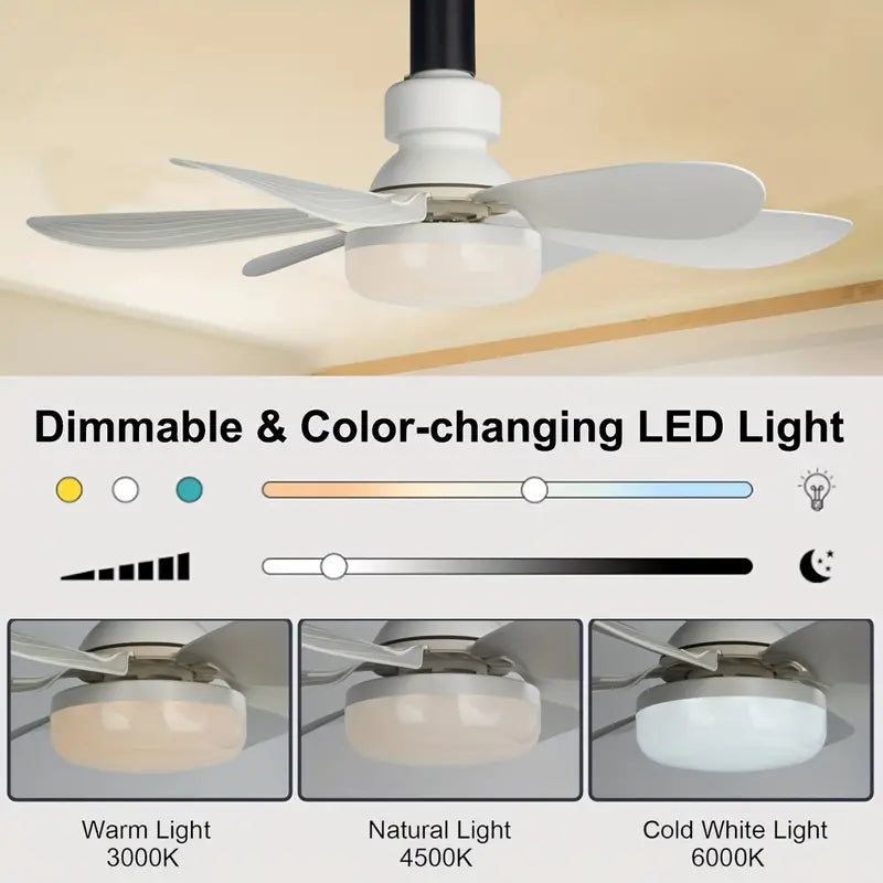 Mini Ventilador de Teto 40 W – Luz LED e Ventilação Silenciosa