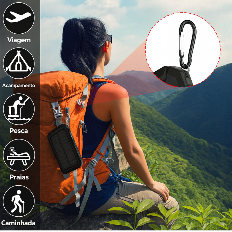 Carregador Portátil Power Bank Solar Usb Preto