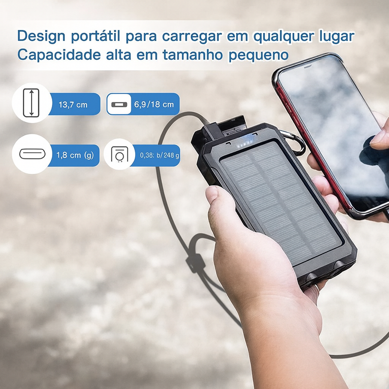 Carregador Portátil Power Bank Solar Usb Preto